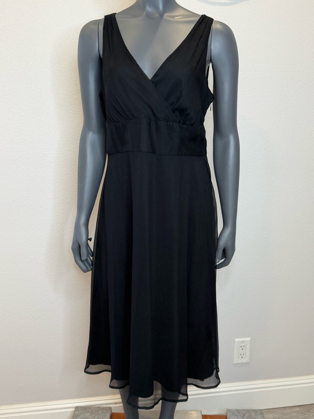 J. Crew Sophia Silk Chiffon Fit & Flare Dress Women’s size 16 Black Wedding